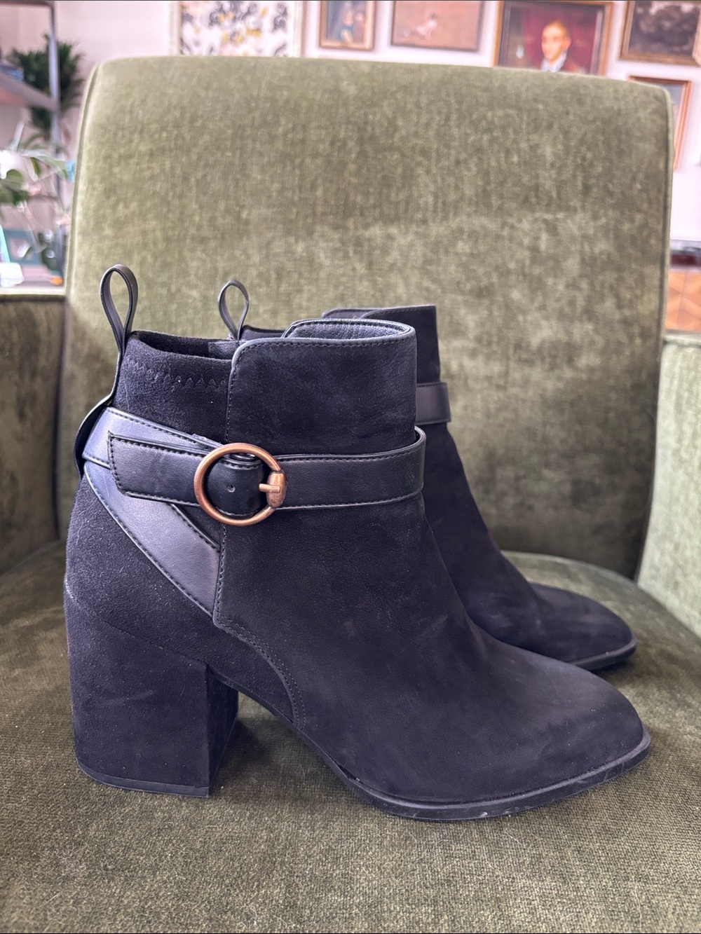 Black Vionic Tenley Ankle Boots with Buckle Strap